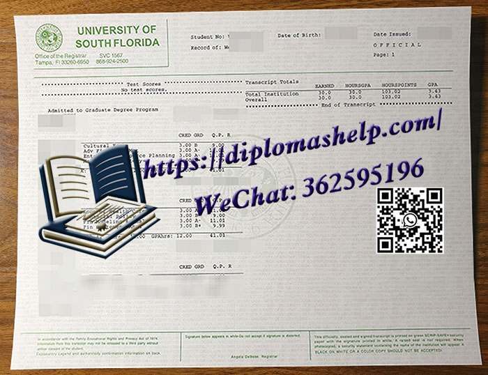 南佛罗里达大学成绩单
