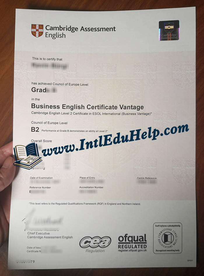 Cambridge BEC certificate