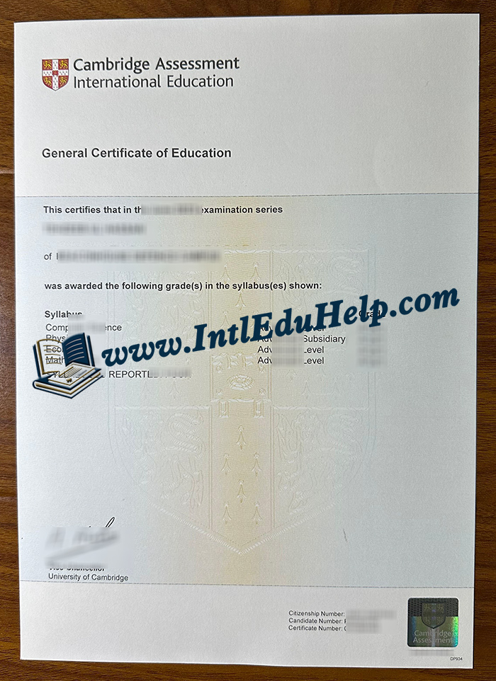 Cambridge GCE certificate