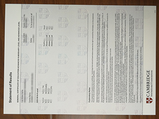 Cambridge GCE official transcript