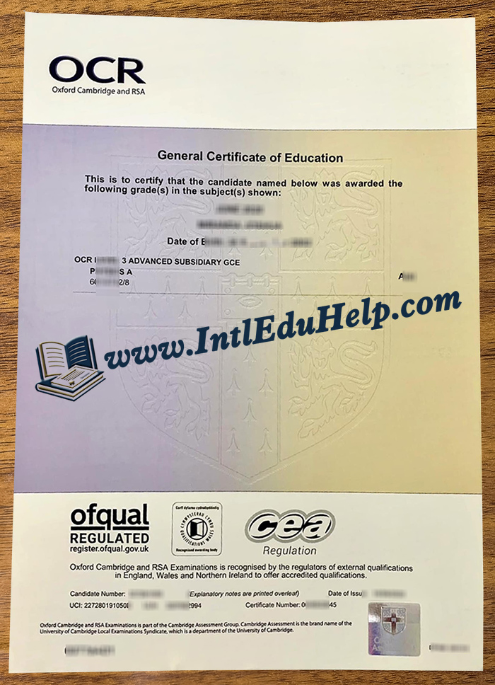 OCR GCE certificate