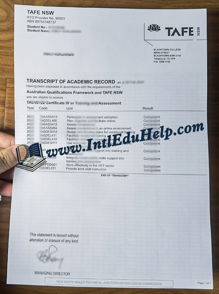 TAFE NSW transcript
