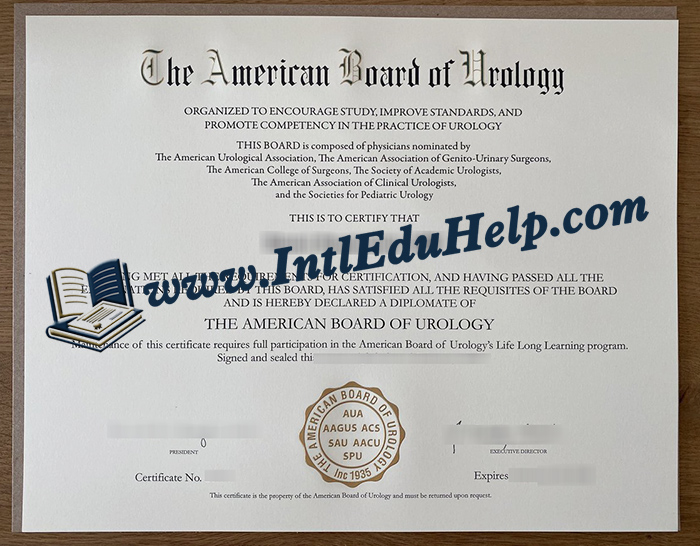 American Board of Urology certificate