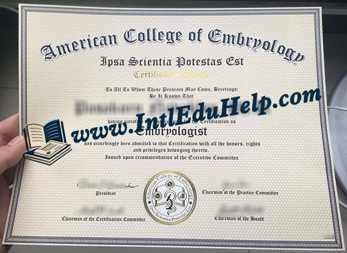 American College of Embryology diploma