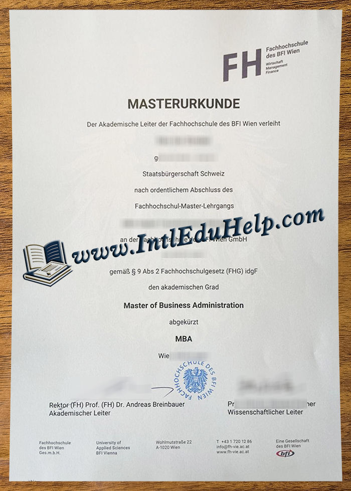 Fachhochschule des BFI Wien diploma