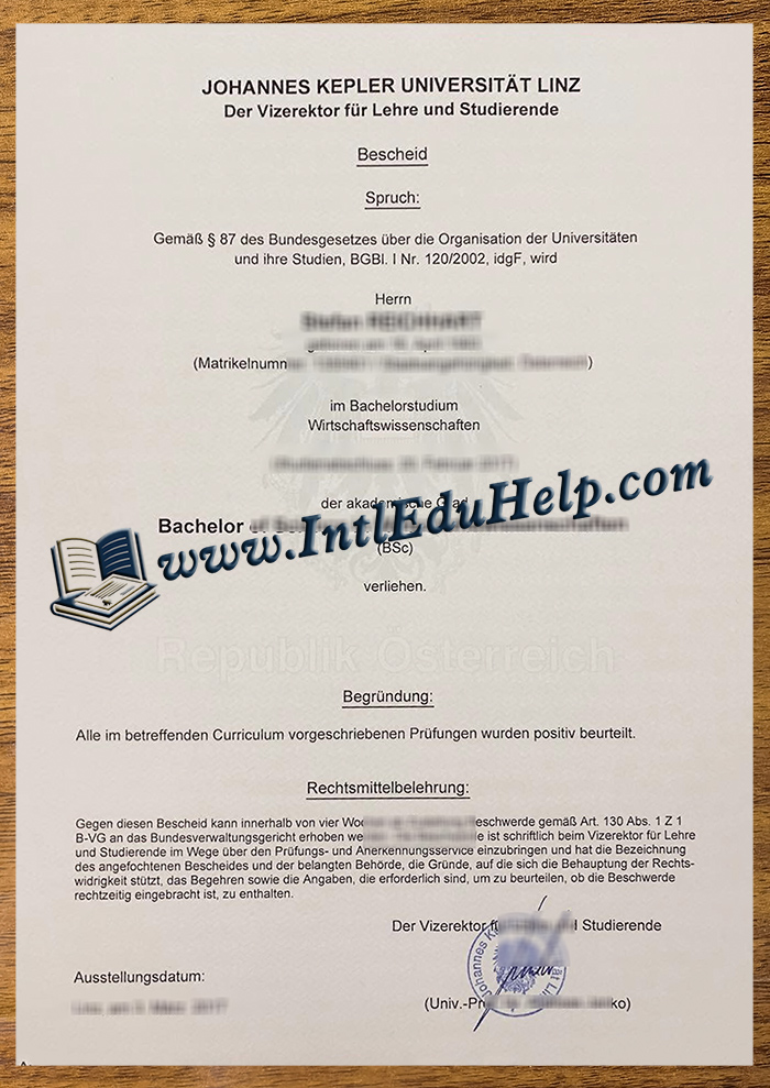 Johannes Kepler Universität Linz diploma