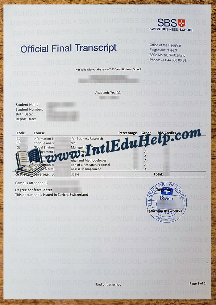 SBS Swiss Business School transcript