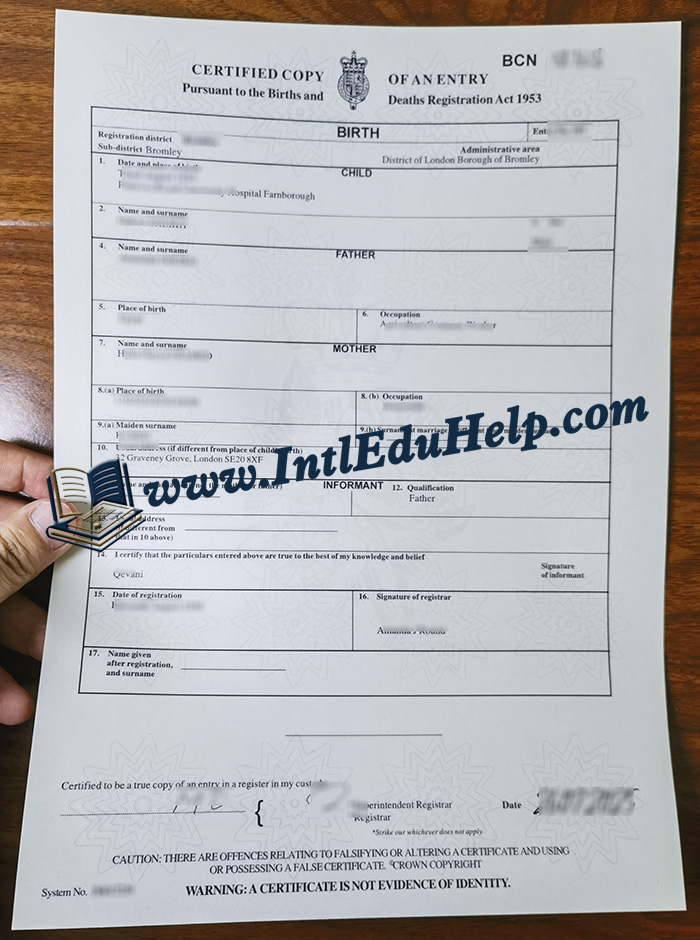 UK Birth certificate