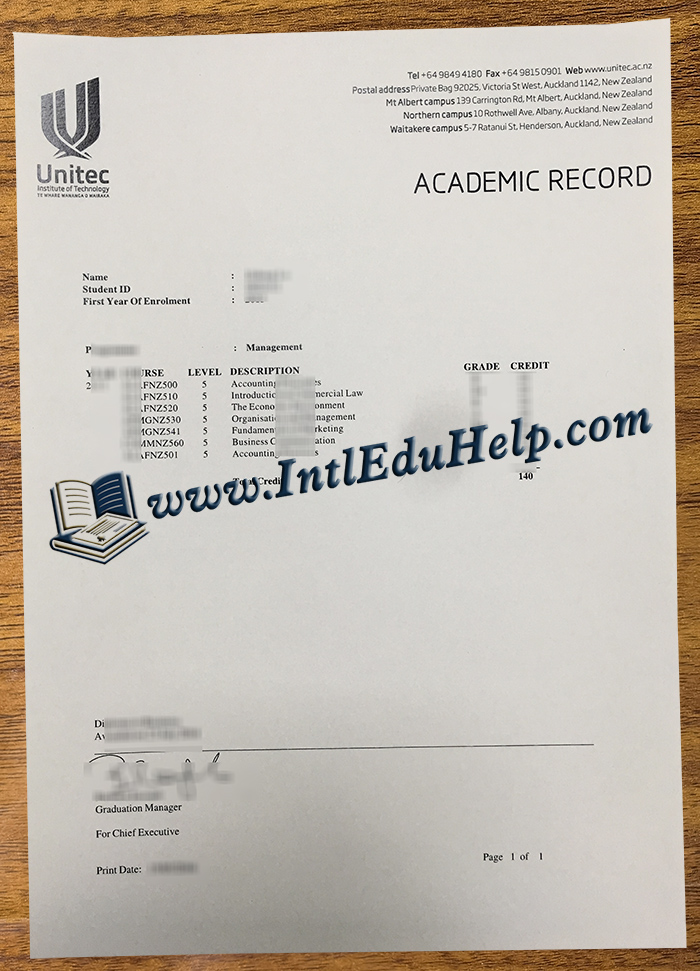 Unitec Institute of Technology transcript