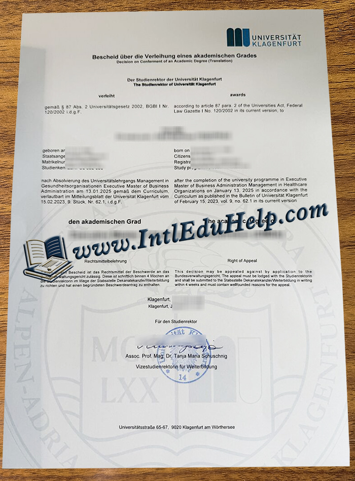 Universität Klagenfurt diploma