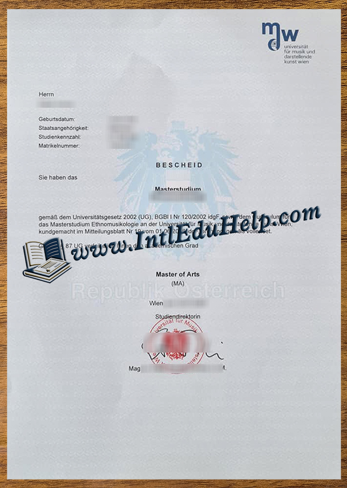 Universität für Musik und darstellende Kunst Wien diploma