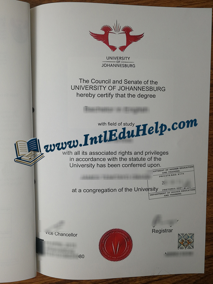 Verified University of Johannesburg degree