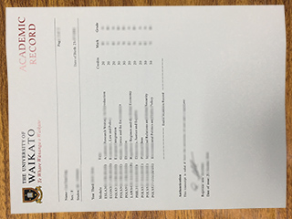 University of Waikato official transcript