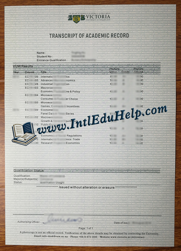 Victoria University of Wellington transcript