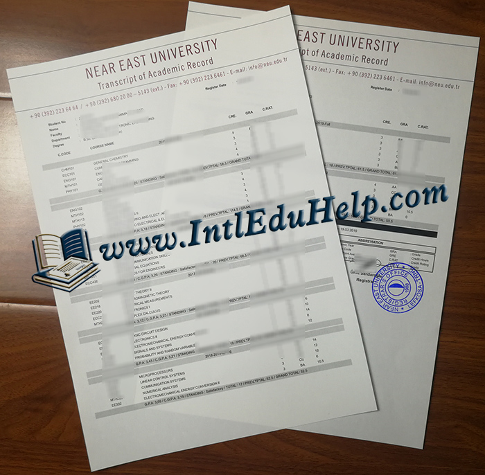 Near East University transcript