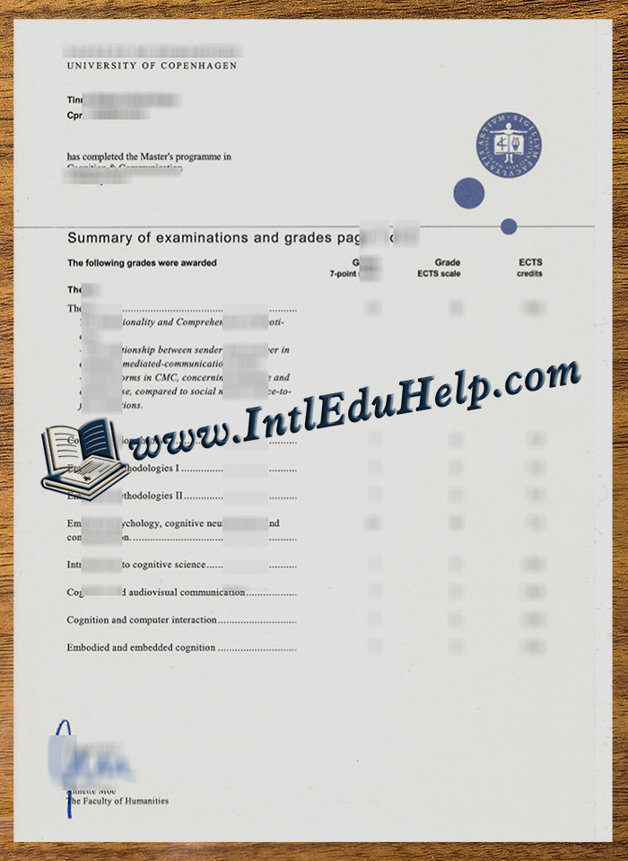University of Copenhagen transcript