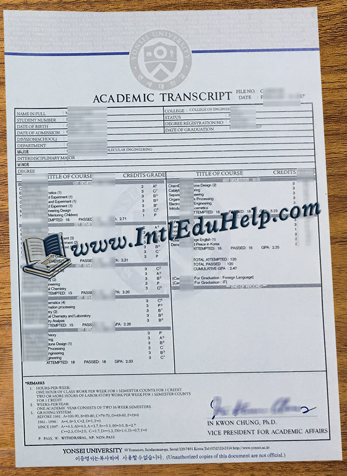 Yonsei University transcript
